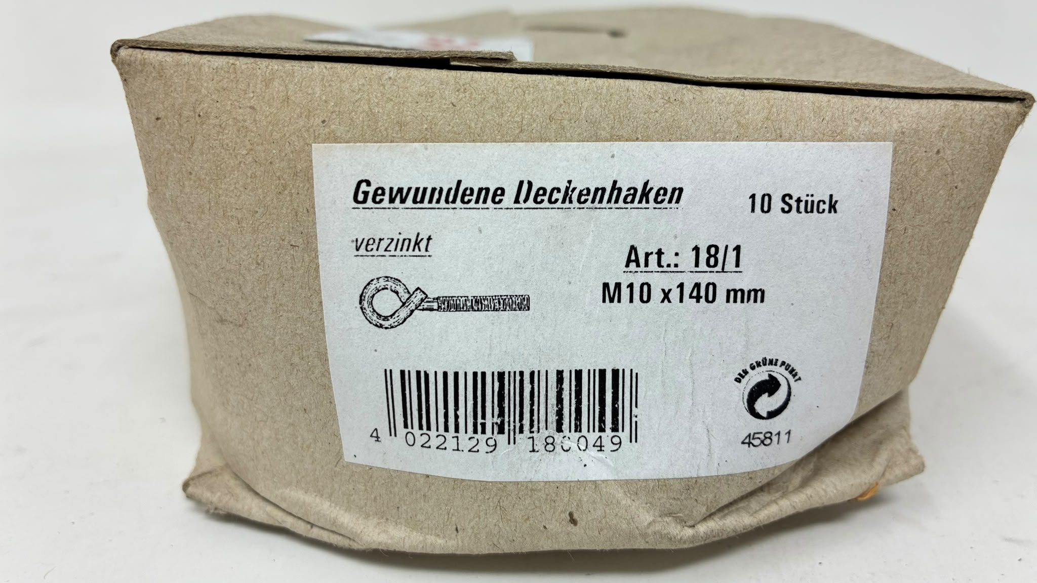 Gewundene Deckenhaken verzinkt M10 x 140 mm Art. 18/1 (10 Stück)