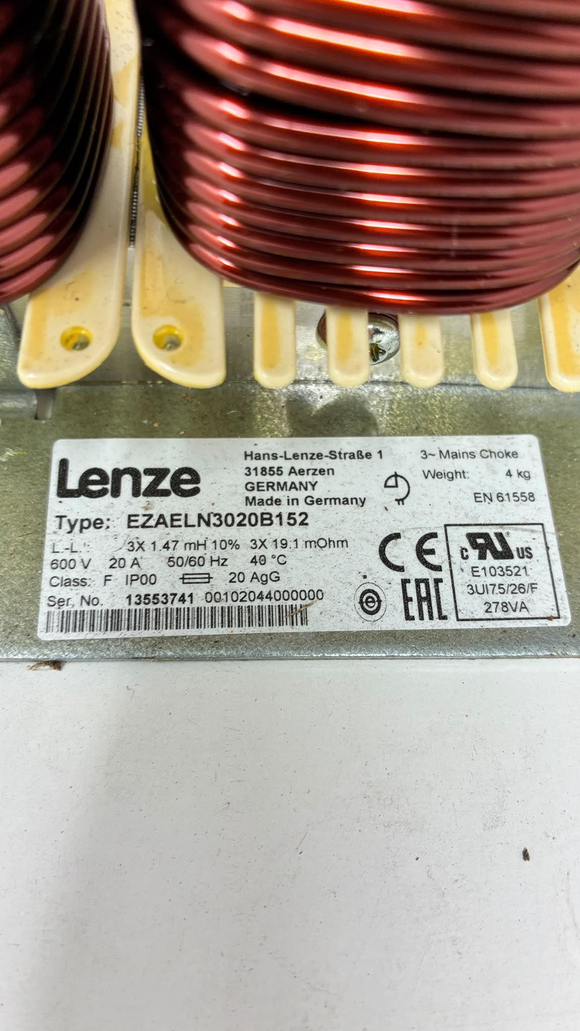 Lenze EZAELN3020B152 Netzdrossel 20 A 1,47 mH 3-phasig