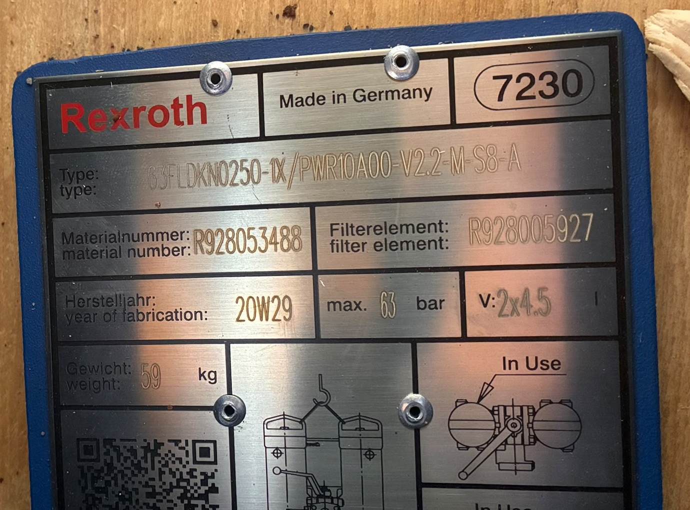 Rexroth 63FLDKN0250-1X/PWR10A00-V2.2-M-S8-A Doppelfilter Hydraulik