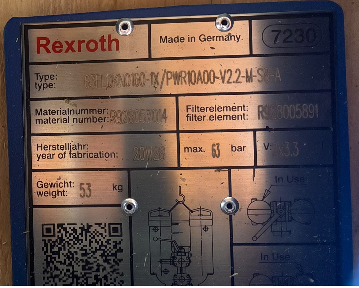 Rexroth 63FLDKN0160-1X PWR10A00 V2.2-M-S8-A Hydraulik-Doppelfilter